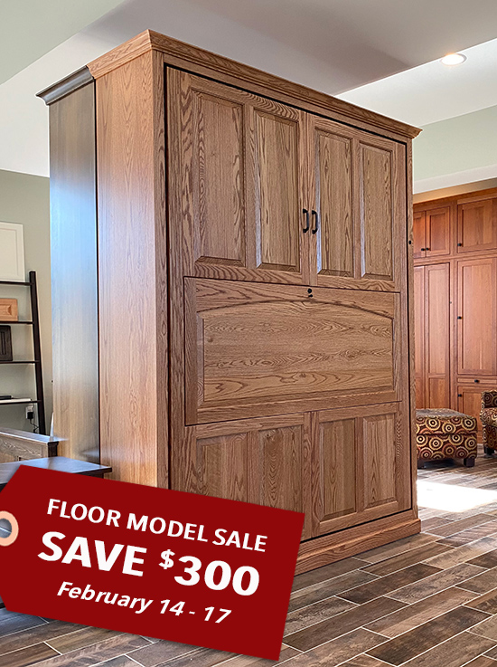 112T RO FMS 550 SALE tag Queen Traditional Raised Panel Murphy Bed with Dropdown Desk - Red Oak stained S2
$3107 — Save $300 off retail