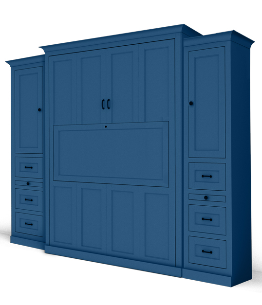 114S PM IS 538x626 royal blue2 Available November 15 - Full Vertical Shaker Panel Murphy Bed with Dropdown Desk and Matching 18"W Side Cabinets - Painted Royal Blue
$8078.0