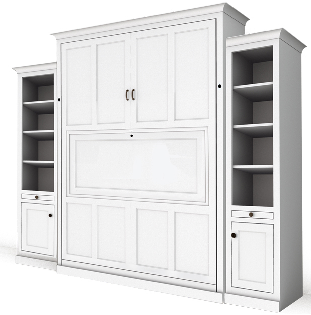 1166S PM IS 626 desk with 120 sides Queen Vertical Shaker Panel Murphy Bed with Dropdown Deak two 18" Layout 1 Side Cabinets - Maple Painted White
$6695.0