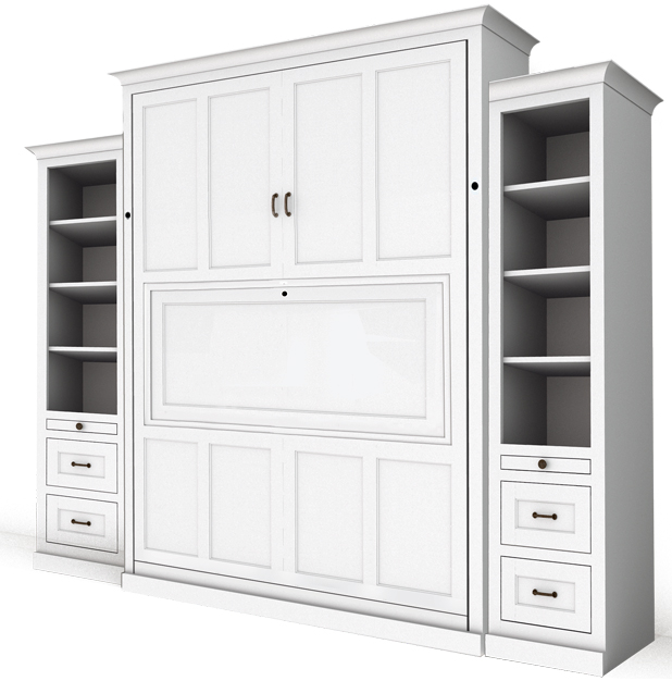 1166S PM IS 626 desk with sides SALE - Queen Shaker Panel Murphy Bed with Dropdown Desk and two 18" Layout 2 sides - Maple Painted White
$6839.00 (retail $7898.00)