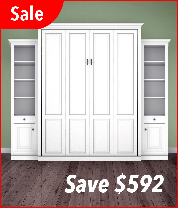 Sale Queen Traditional White Murphy Bed With 18 Inch Side Cabinets