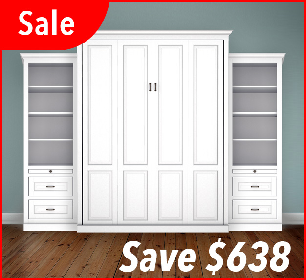 MB106T 124T2 PM IS 626x573 sale Queen Vertical Traditional Raised Panel with 24" Side Cabinets with Bookcase and Drawers - Painted Maple
Sale - $4663.0