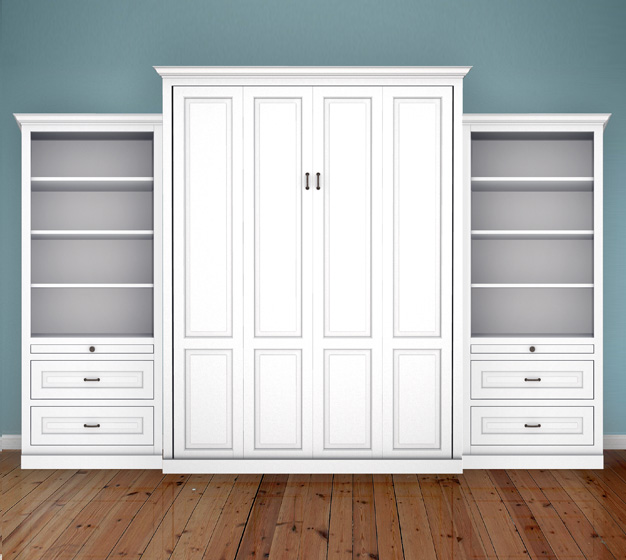 MB106T 125T2 PM IS 626x560 Queen Vertical Traditional Raised Panel with 32" Side Cabinets with Bookcase and Drawers - Painted Maple
$6591.0